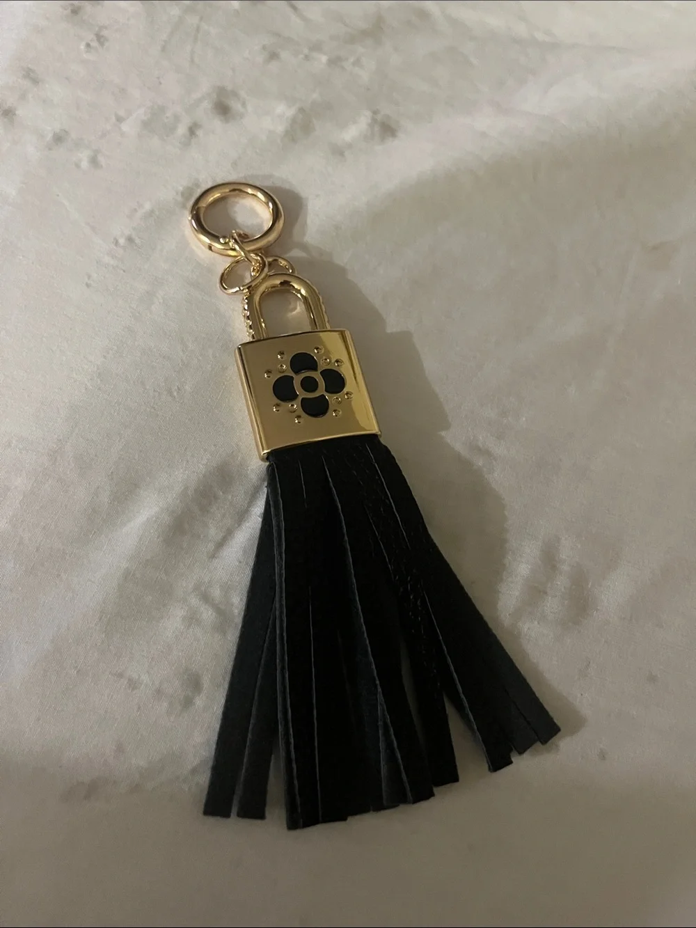 Louis Vuitton Black Leather Tassel Keychain with Gold Hardware